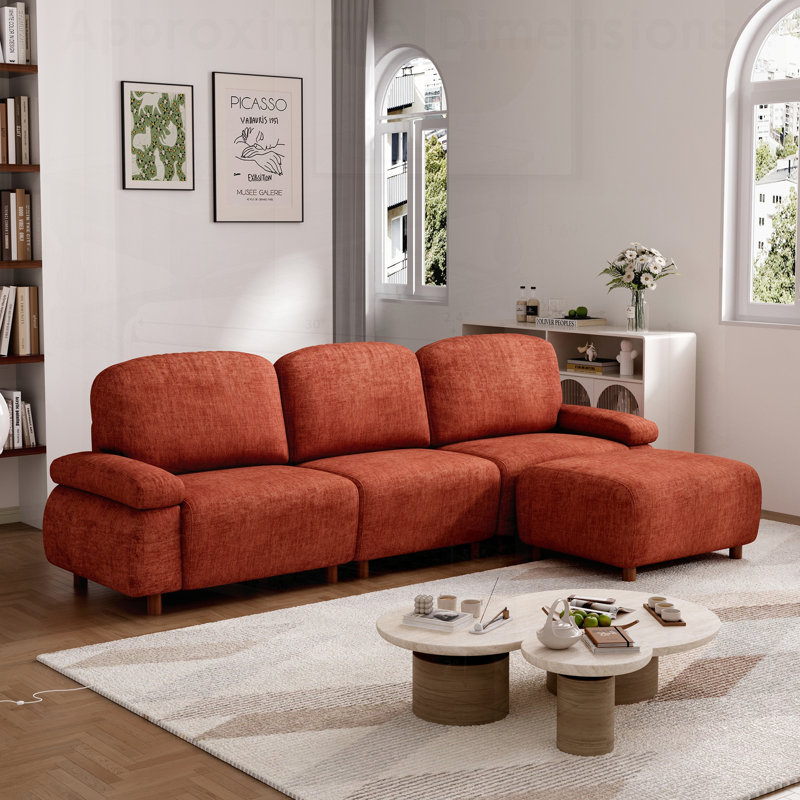 Canapé modulaire rembourré en L avec repose-pieds amovible en chenille moderne pour une assise flexible et confortable