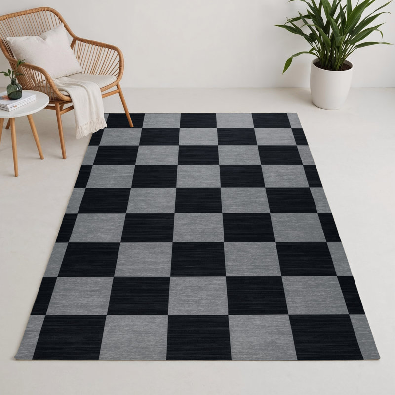 Tapis d'intérieur et d'extérieur à carreaux gris, Rectangulaire 3 pi x 5 pi