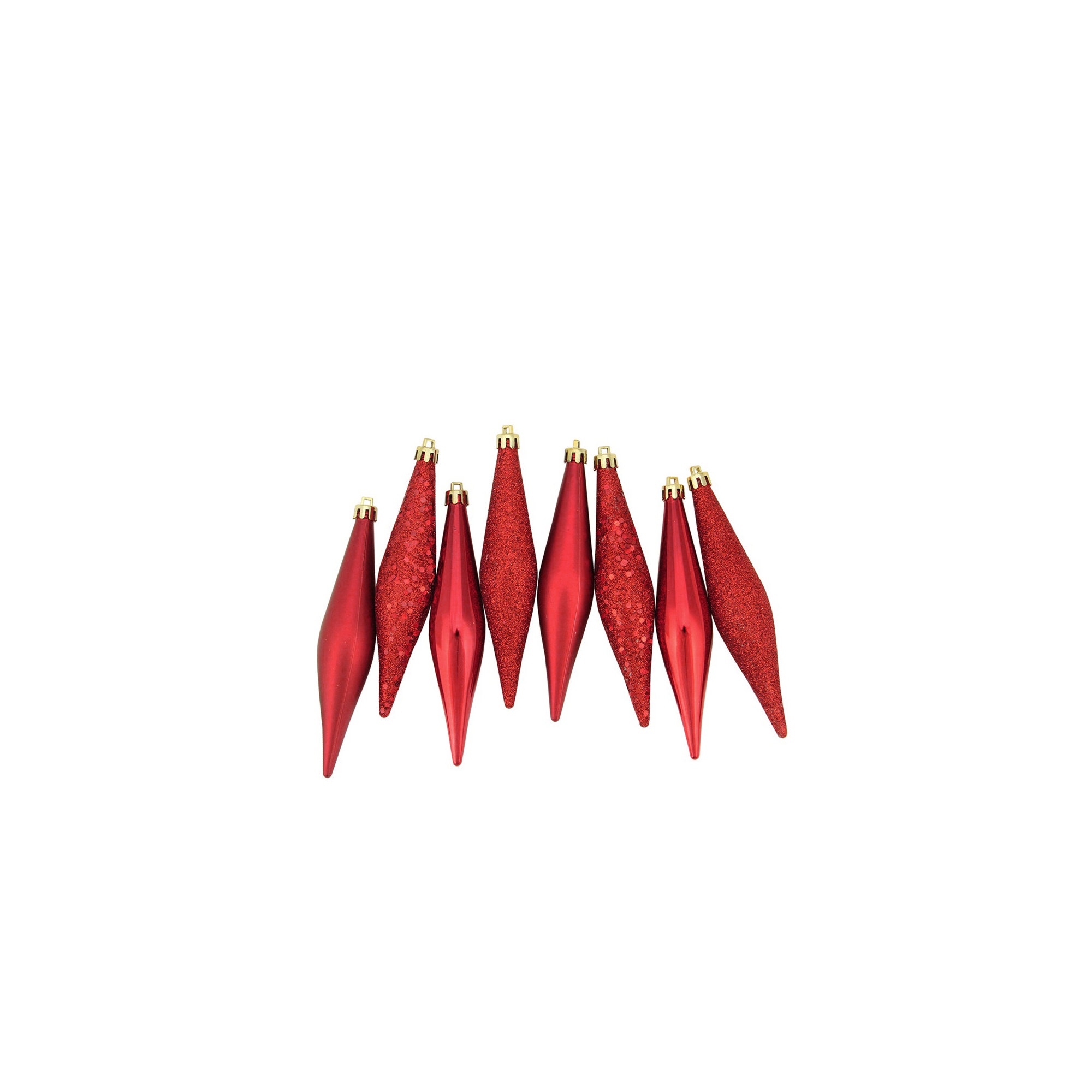 8ct Shatterproof 4-Finish Christmas Finial Drop Ornaments, Red Hot
