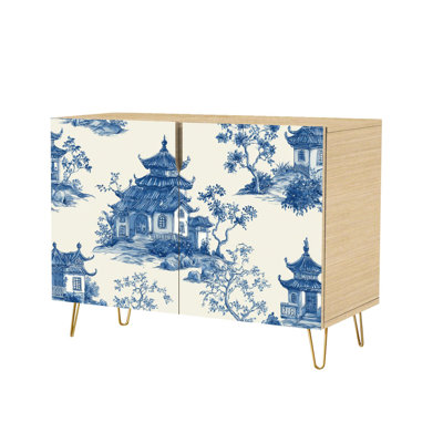 Buffet Buffet avec rangement Magnifique pagode à encre de Chine de style chinois avec 2 portes pour le salon et la cuisine