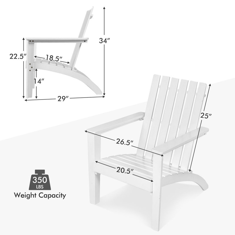Chaise Adirondack en bois massif Pudsey, Blanc