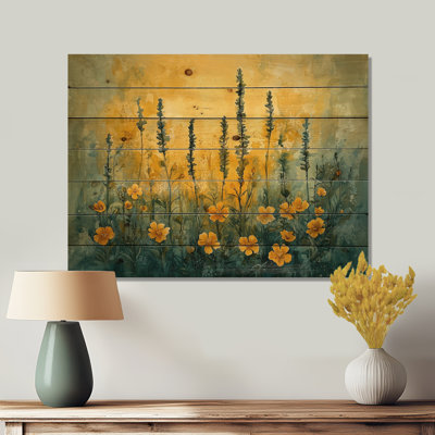 Fleurs sauvages des prairies par la campagne I - Art mural en bois fleurs sauvages - sur bois de pin naturel
