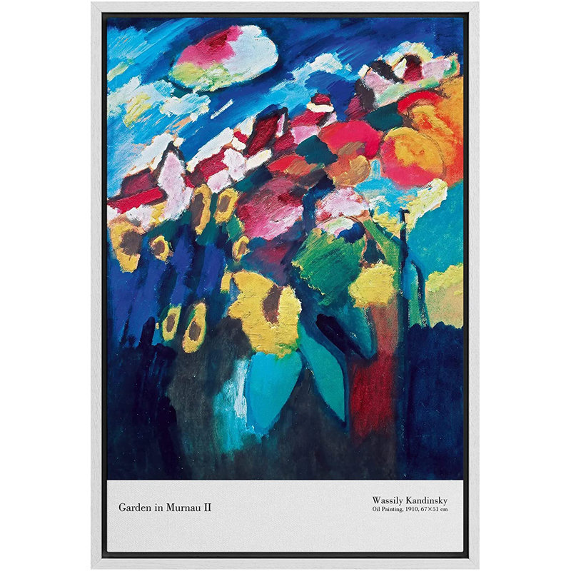 «Garden in Murnau» par Wassily Kandinsky - impression sur toile, H 36 po x l 24 po x P 1,5 po, Cadre blanc