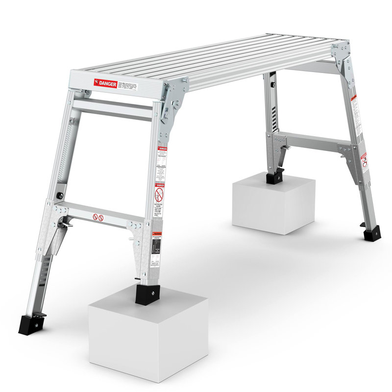 Plateforme de travail en aluminium Banc de travail pliant pour grand escabeau 40 po de largeur, pieds télescopiques de 22 po à 27,5 po de hauteur
