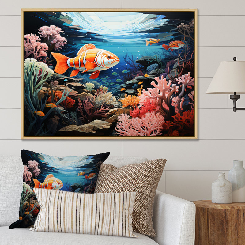 «Underwater Coral Reef Profondeurs V», reproduction sur toile, H 30 po x l 40 po x P 1,5 po, Cadre naturel flottant