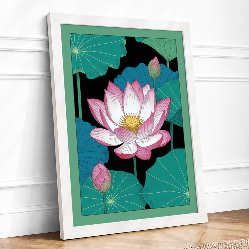 Lotus in Bloom Botanical - Framed Print, A4 - 29.7 x 21.0 cm, White