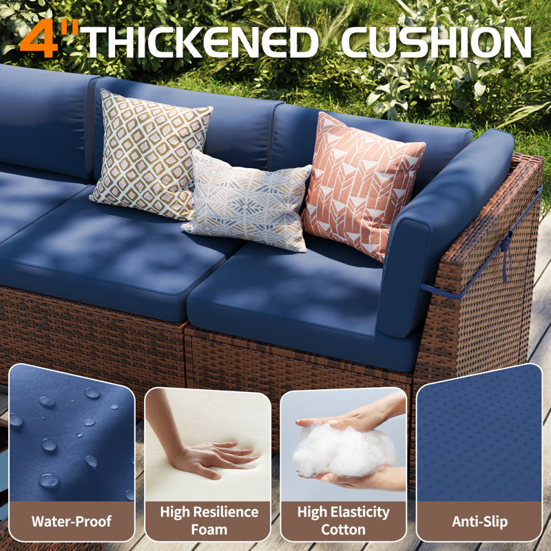 8 Person Rattan Sectional Seating Group With Cushions, No, Blue
