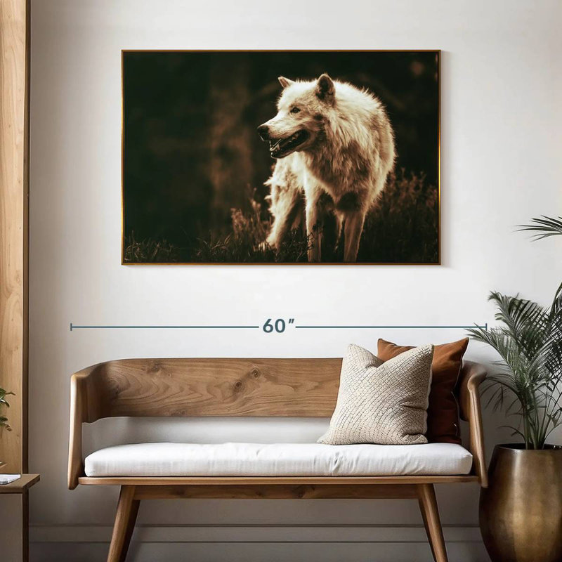 Loup Alpha qui grogne, 46 po x 31 po, Cadre flottant doré