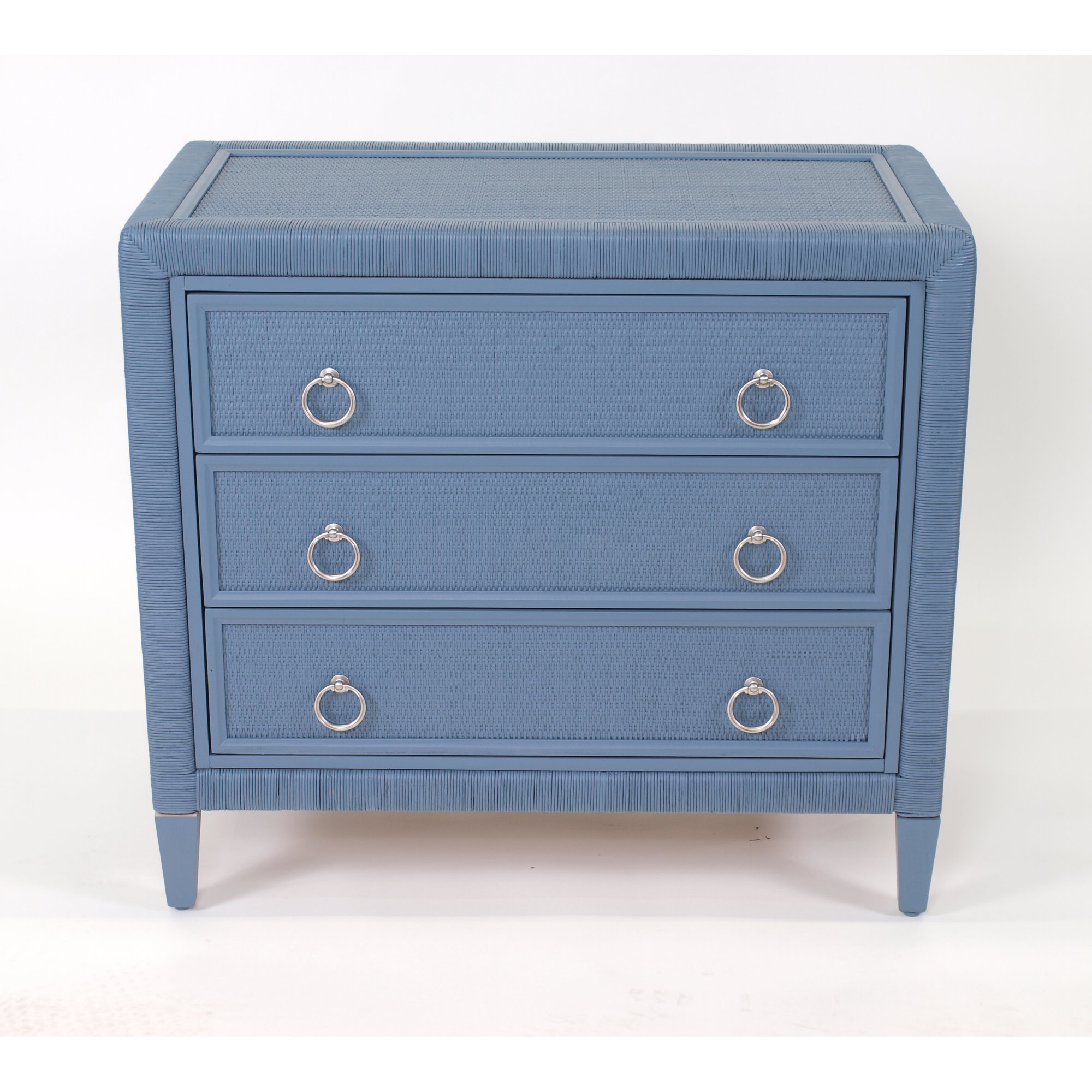 Warwick 3-Drawer Wicker Chest, Ocean, Satin Nickel