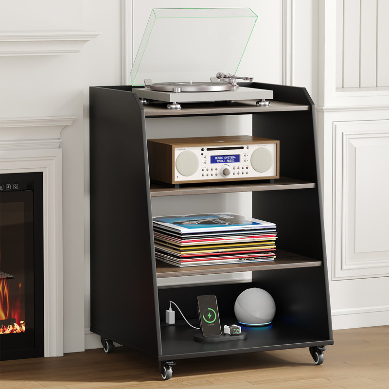 Support pour tourne-disque avec rangement pour chambre à coucher, salon, bureau, table tournante avec rangement ouvert, support audio