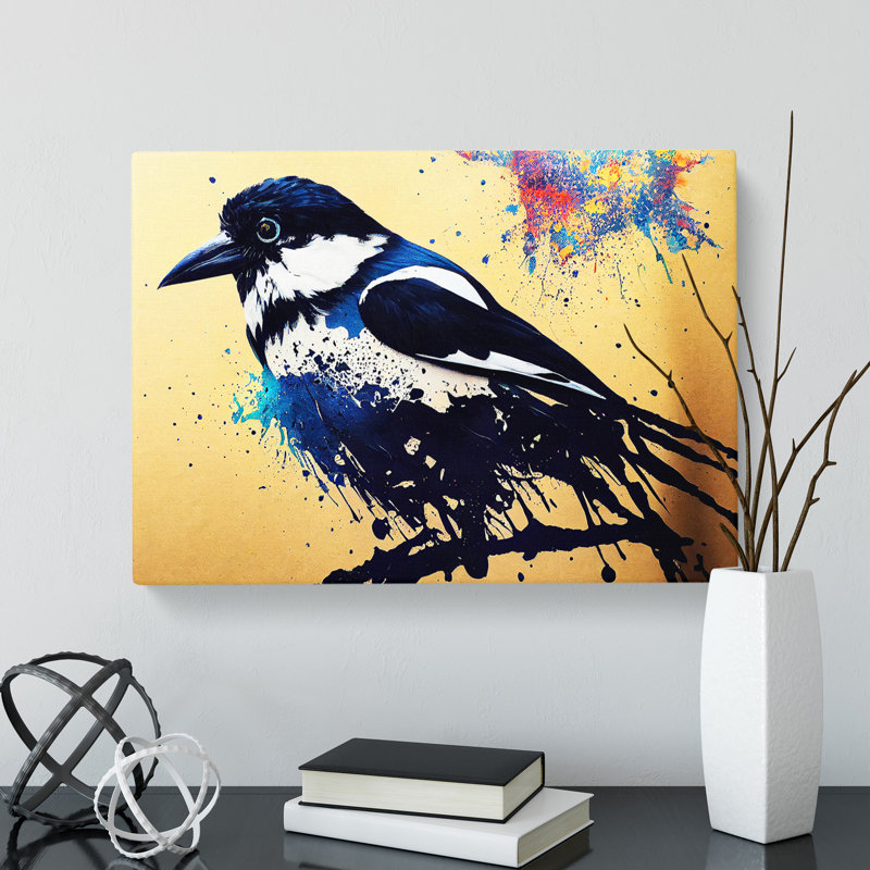 Magpie Bird Splash Vol.4 Abstract - Wrapped Canvas Print, 35cm H x 50cm W x 3cm D
