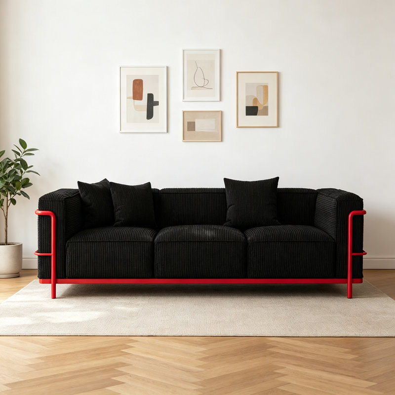 Canapé moderne à trois places en tissu de luxe moderne, Velours côtelé noir