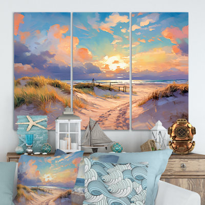 «Beach Road To Majestic Sunset II», ensemble d'art mural sur toile
