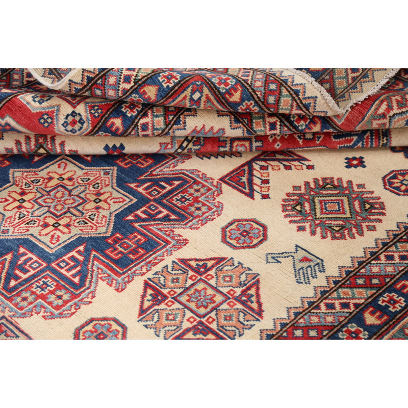 Tapis ivoire noué à la main de conception unique 6 pi 7 po x 9 pi 10 po