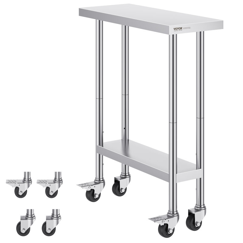 Silver Stainless Steel Adjustable Height Kitchen Cart