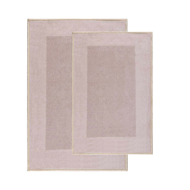 Kenady 2 Piece Machine Washable Non-Slip Latex Backing 2 Piece Kitchen-Bath Rug Set, Tan
