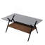 Table basse rectangulaire avec plateau en verre trempé et tablette en bois aggloméré brun