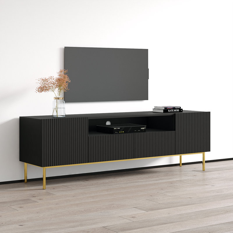 Nicole 75" Matte Black European Modern Media Console with Cabinet