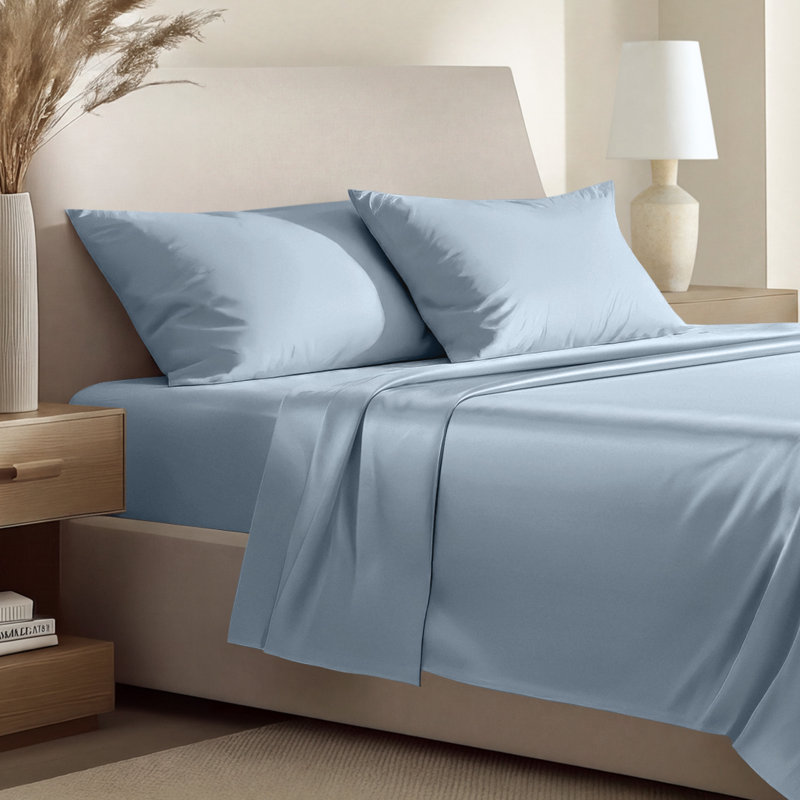400 Thread Count Sateen Sheet Set, Twin Sheet Set with 1 Pillowcase, Dusty Blue