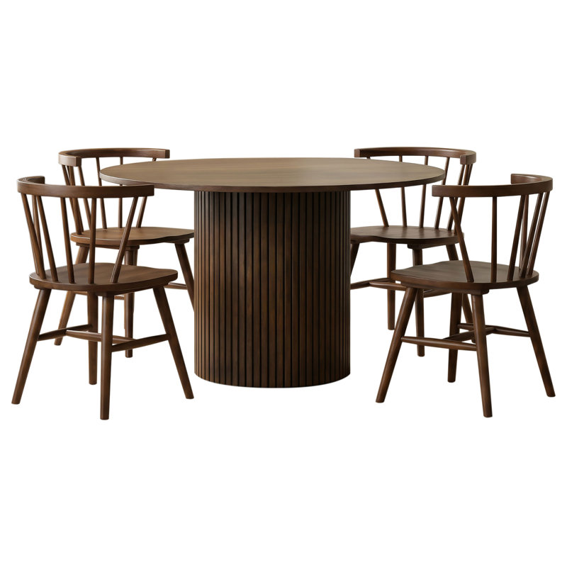Ensemble de salle à manger rond 5 pièces Wendella en bois de couleur noyer, Brown, Brown