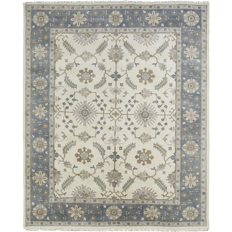Tapis ivoire en laine noué à la main Irma, Rectangle 8 pi x 10 pi