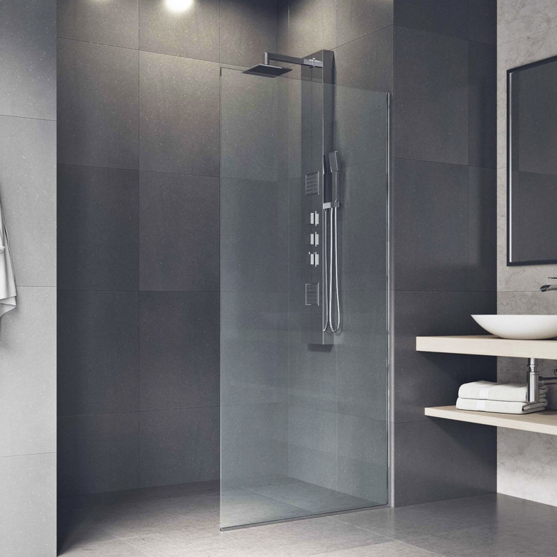 Paroi de douche fixe sans cadre de l 34 po x H 74 po avec verre de 3/8 po Zenith, Chrome / transparent