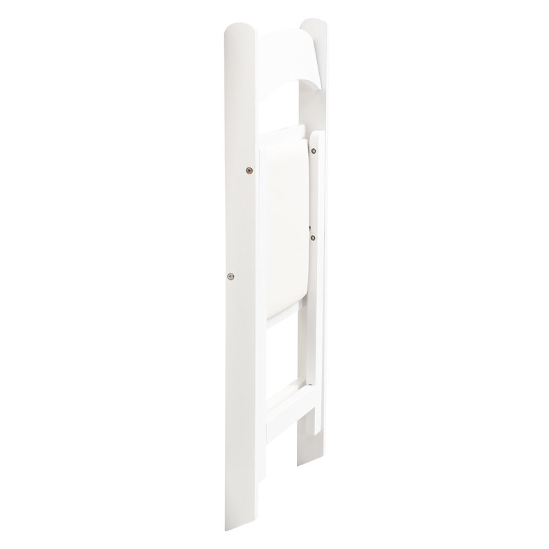 Ensemble de 4 chaises pliantes en bois massif - Facile à plier, confortable, coussin beige et tablette blanche