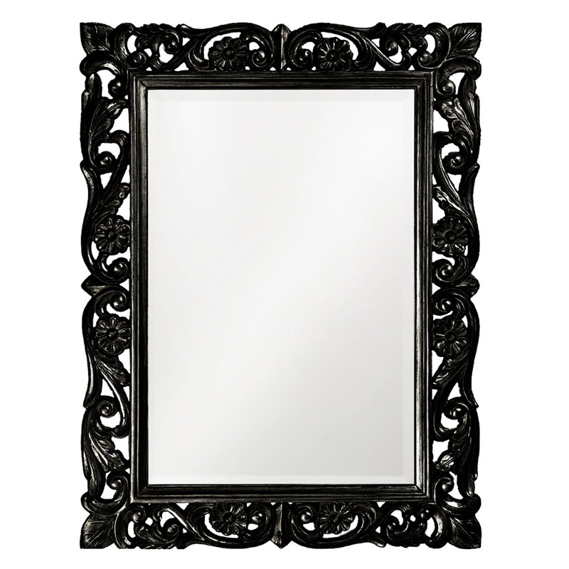 Traditional Ornate Framed Beveled Rectangular Accent Mirror, Black