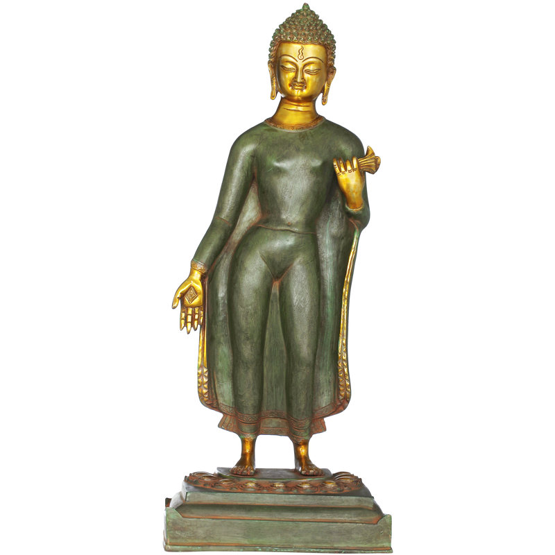 Statue de Bouddha debout, Vert/doré