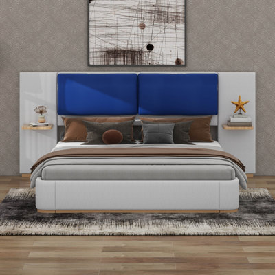 Upholstered Platform Bed With Panel, Anti-Collision Soft Rounded Corners
