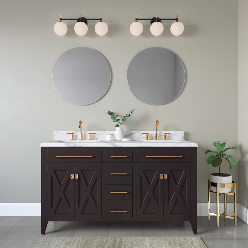 Modern Gold & Matte Black 3-Light 24" Vanity Fixture with Frosted Glass