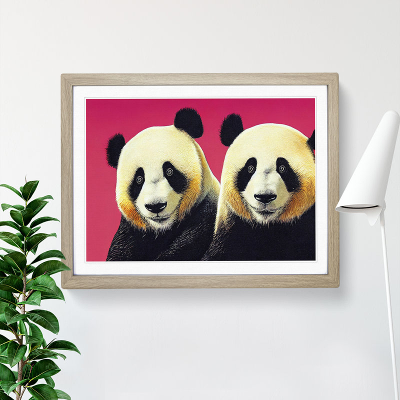 Splendid Pandas - Framed Print, 25cm H x 34cm W x 2cm D, Oak