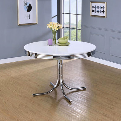 Élégante table de salle à manger ronde avec rebord blanc de 42 po x 42 po x 30 po, idéale pour la cuisine et les accents modernes, rehausse l'expérience