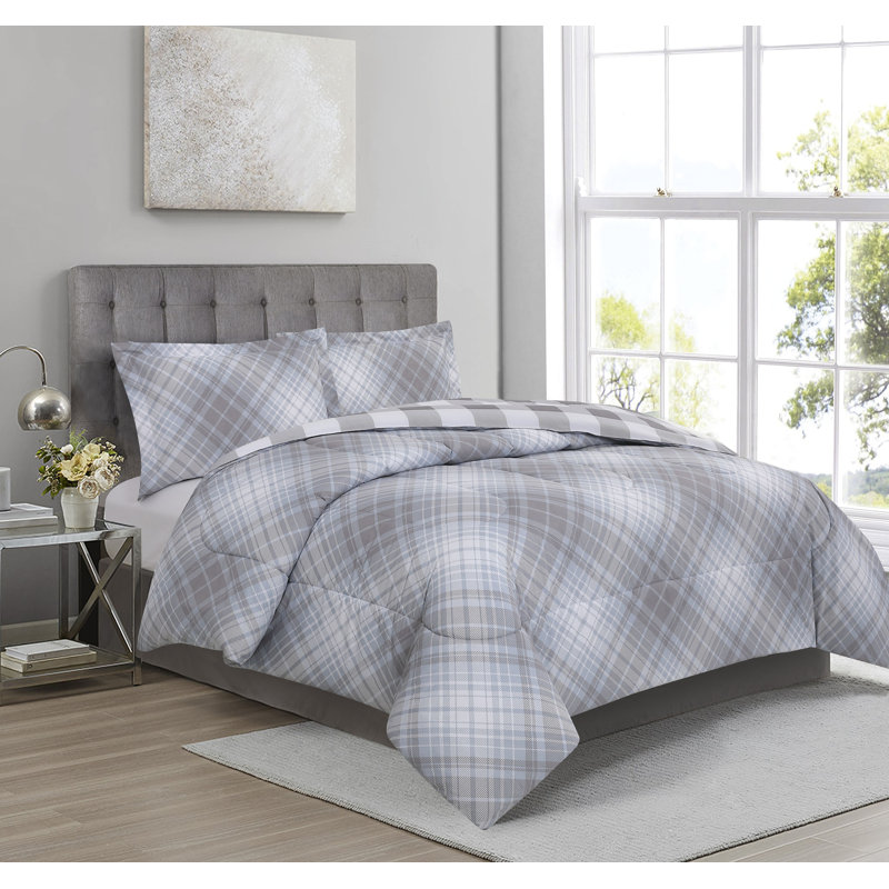  Microfiber Comforter Set, Gray, Queen Comforter + 2 Queen Shams