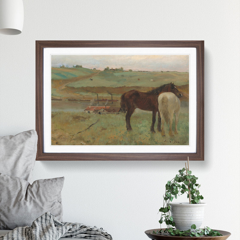Horses in a Meadow 1995.11.1 by Edgar Degas - Picture Frame Painting, Walnut Framed, 48cm H x 65cm W x 2cm D