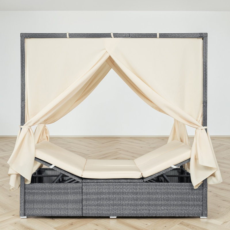 57.62" Wicker Outdoor Patio Daybed, Beige