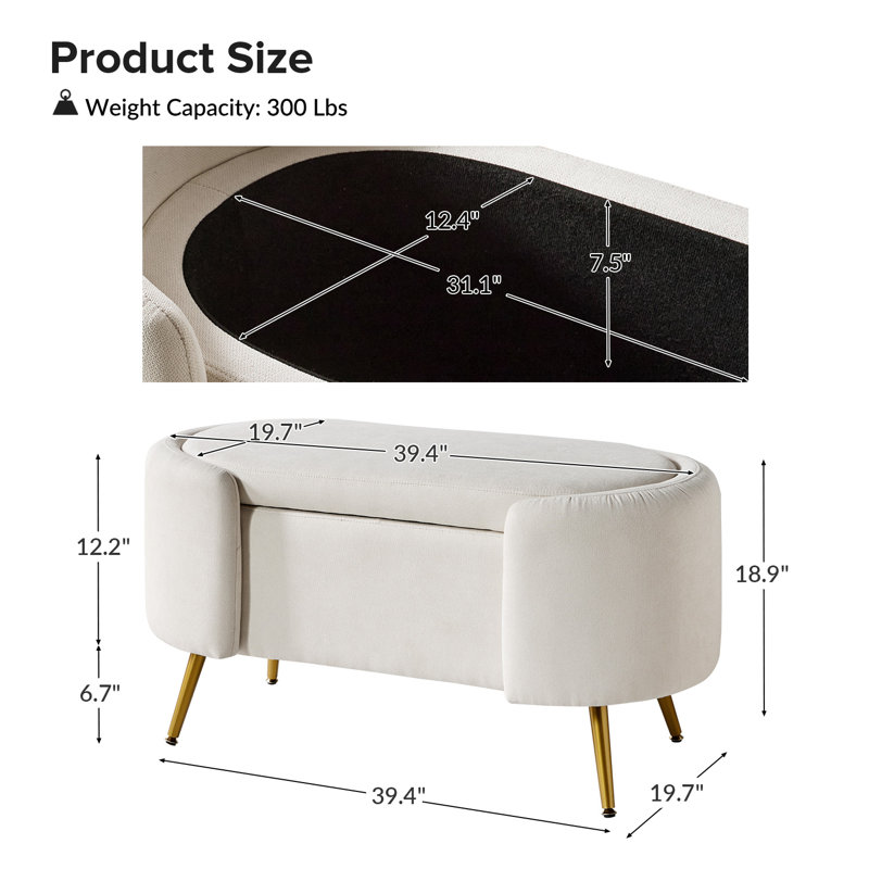 Banc de rangement Waloo, Crème