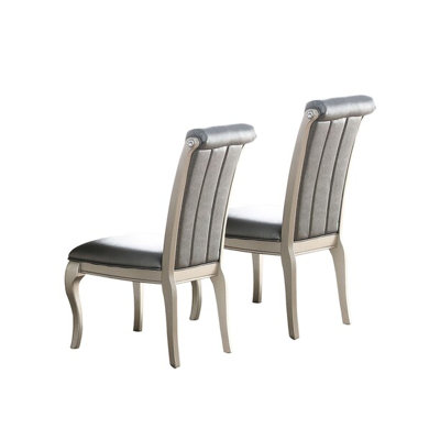 Antique Silver Dining Chairs, 2Pcs, Grey Faux Leather Cushions, Traditional Style Seat 2Pcs Formal Wood, Cushion Seats, Look