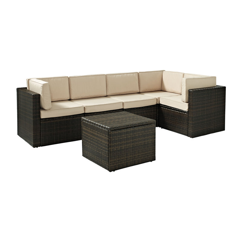 Ensemble de conversation modulaire en rotin avec coussins 6 pièces Alante, Sable