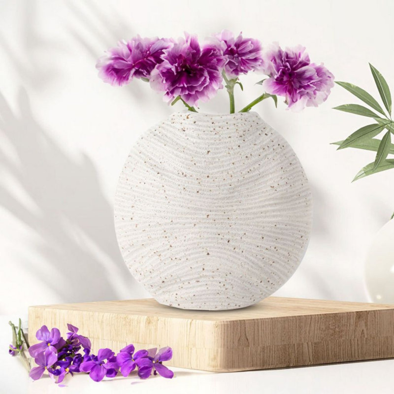 Valdino Ceramic / Porcelain Table Vase, Beige, 9" H x 5" W x 10" D