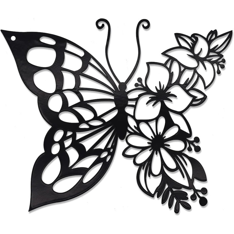 Butterfly Decoration Wall Art Boho Home Decor Hanging Appearance Metal Flower For Bedroom Living Room Wall,Black(Medium)