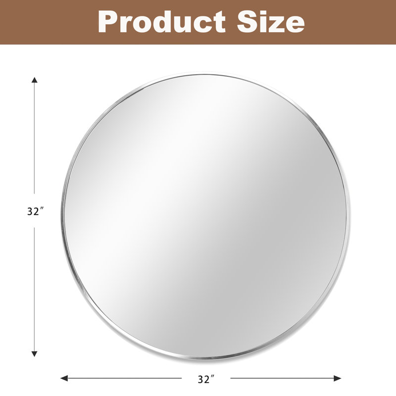 Miroir mural Zailynn, Argenté, H 32 po x l 32 po x P 1,1 po