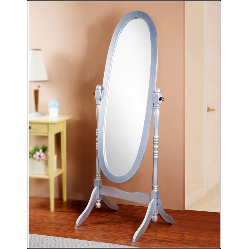Traditional Queen Anna Style Wood Floor Cheval Mirror, Silver Finish, Adjustable For Full-Body Reflection And Elegant Decor