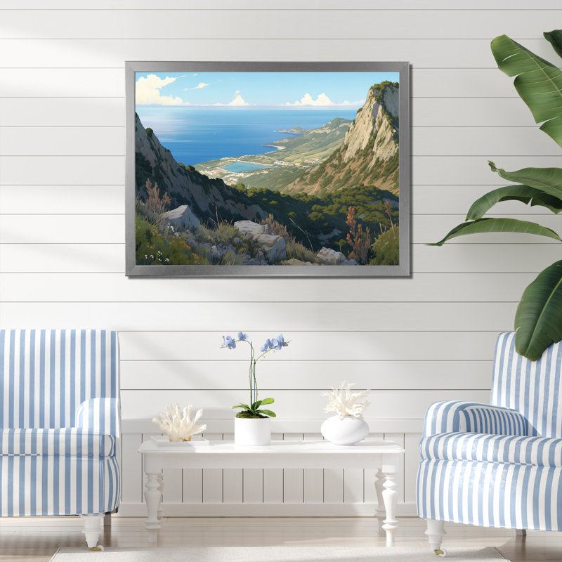 «Rocky Coastal Tones» sur toile, H 34 po x l 44 po x P 1,5 po, Cadre simple argenté