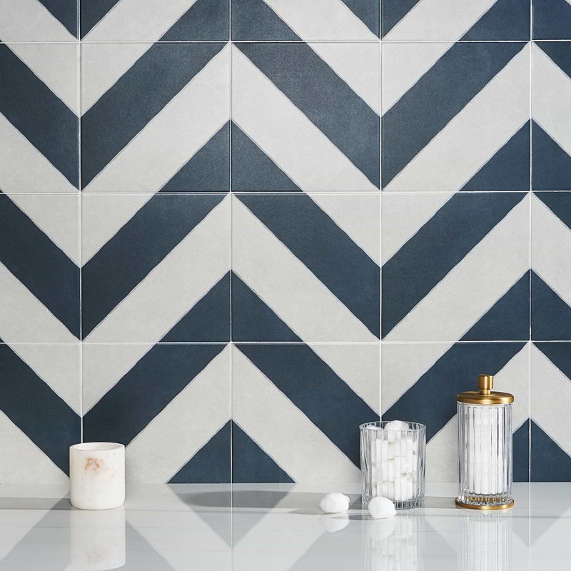 Auteur Chevron 9x9 Matte Porcelain Tile, Diagonals Chevron Navy Blue