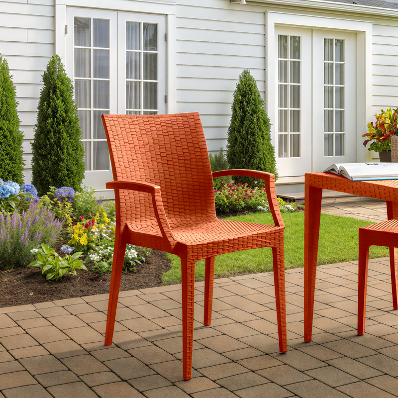 Fauteuil de patio empilable sans assemblage Mace - Chaise de salle à manger moderne en tissu toutes saisons imperméable et robuste