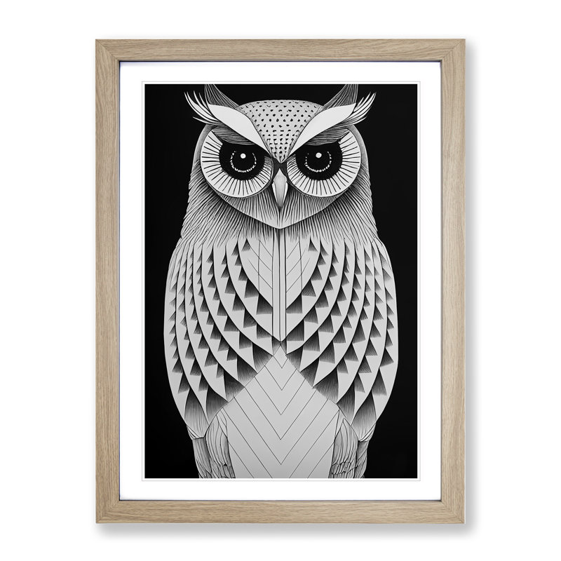 Owl in Monochrome No.5 - Framed Print, 34cm H x 25cm W x 2cm D, Oak