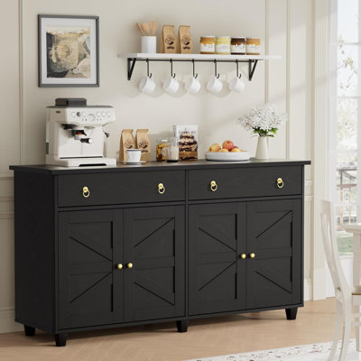 Haeli 55.1" Farmhouse Sideboard Buffet with Doors & Shelves - Large Wood Storage Cabinet for Entryway, Living Room by Breakwater Bay