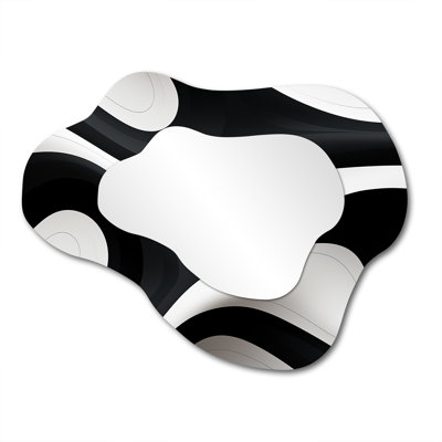 Orka Flows Minimal Black White - Waves Cloud Mirror, Black Asymmetrical Decorative Wall Mirror, Printed Metal Art