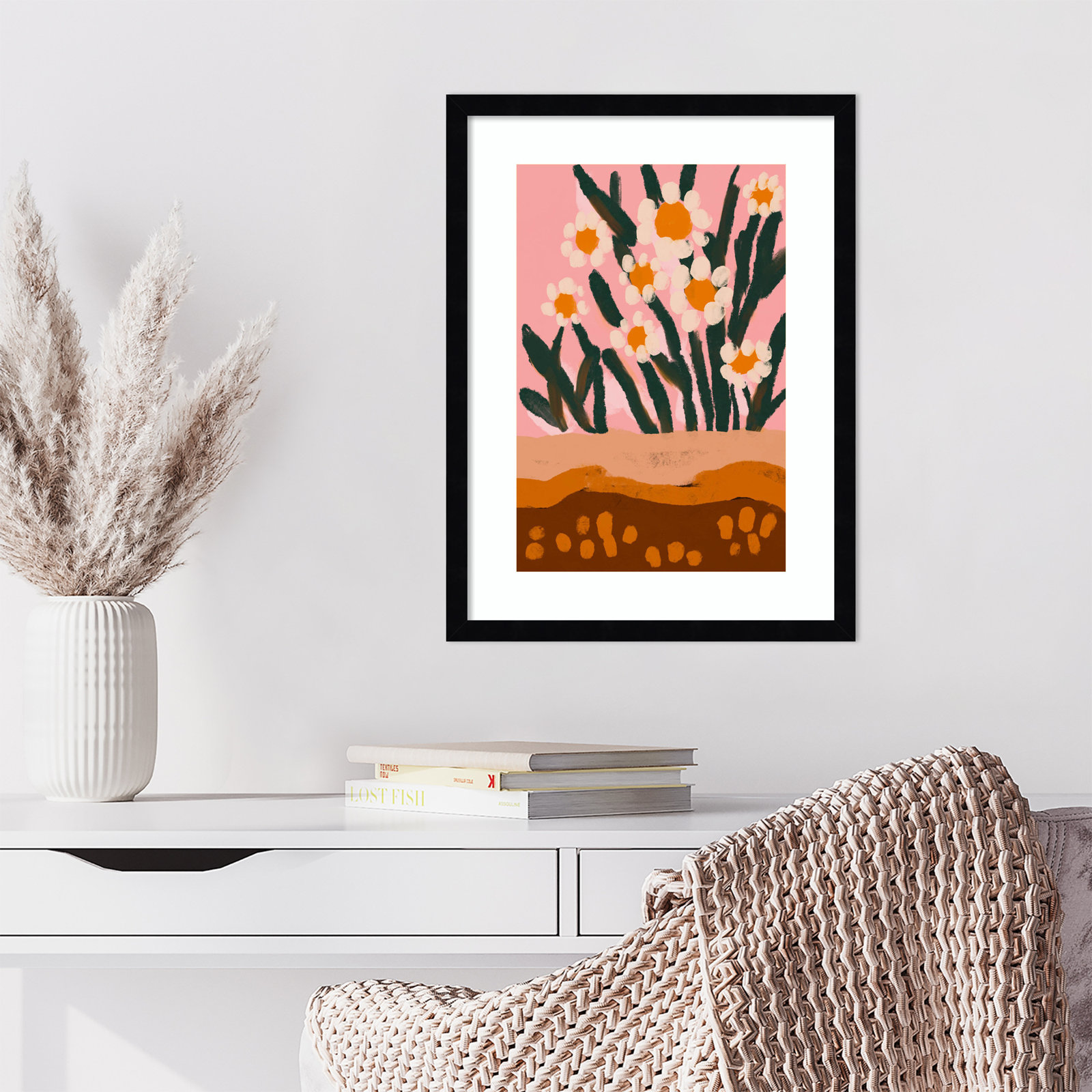 Galya "Pastel Flower Impression No 3" Print, 21" H x 16" W, Black